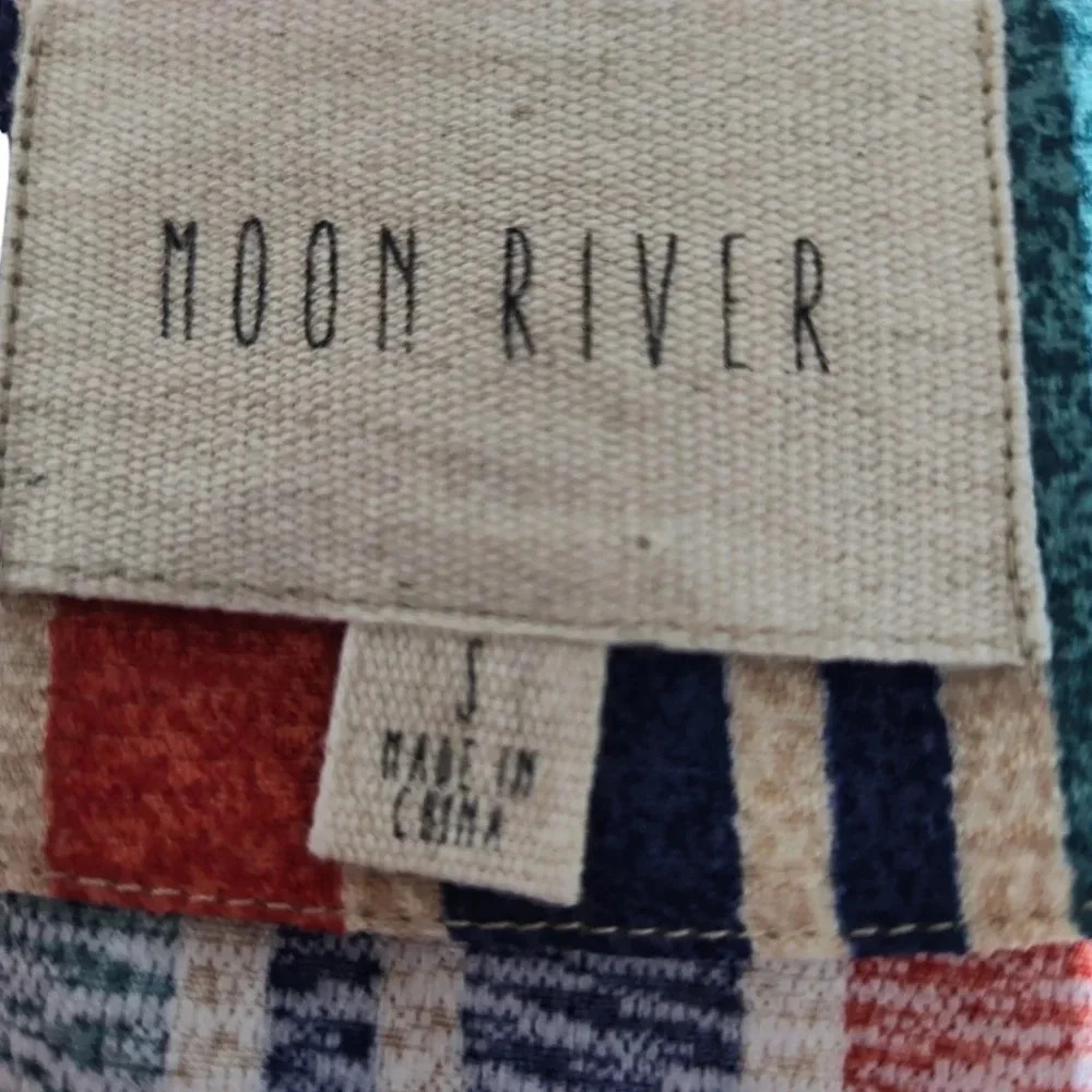 Moon River Striped Tunic Top S Boho Festival V Neck Pocket Blouse - Picture 7 of 7